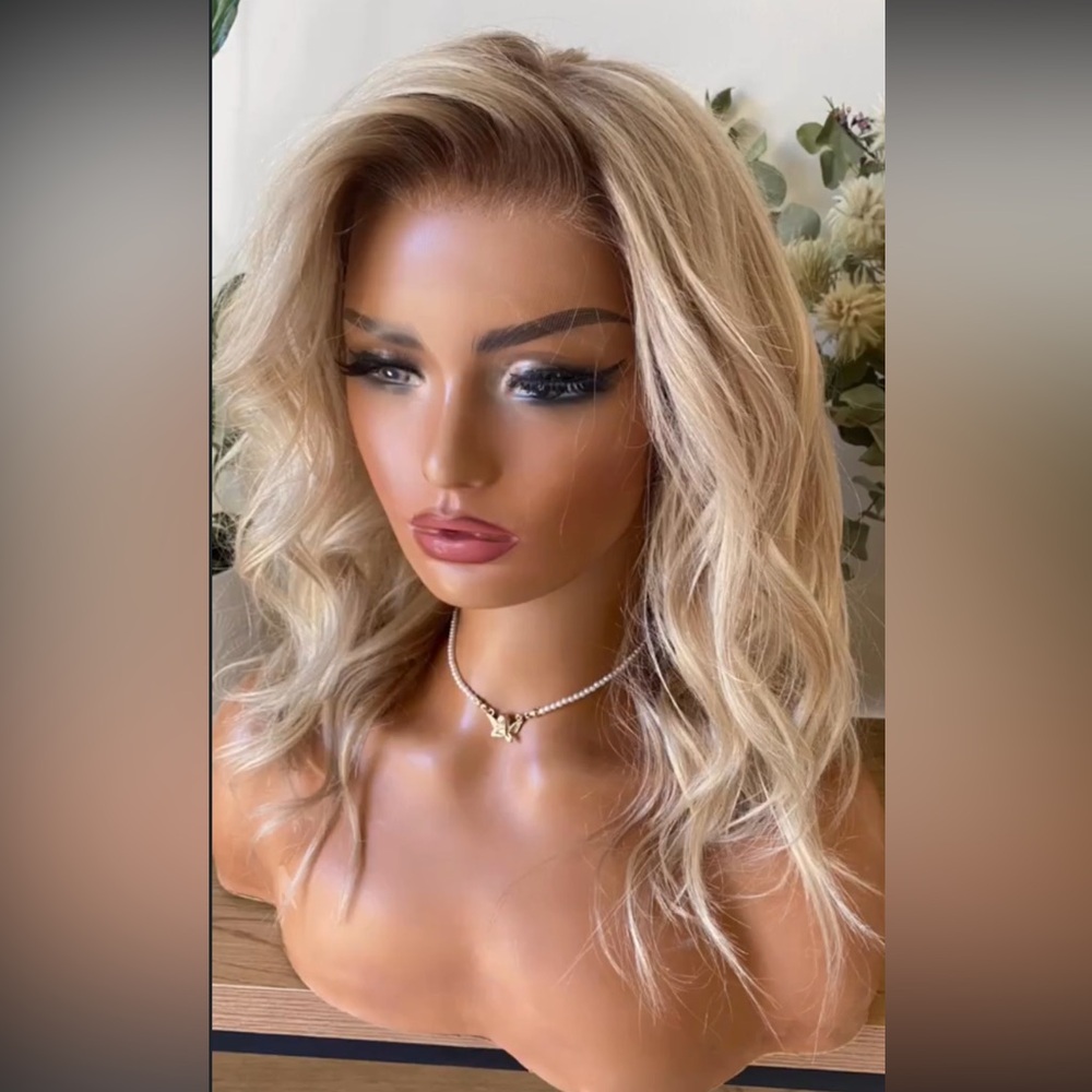 Blonde Wavy Human Hair bob Wig